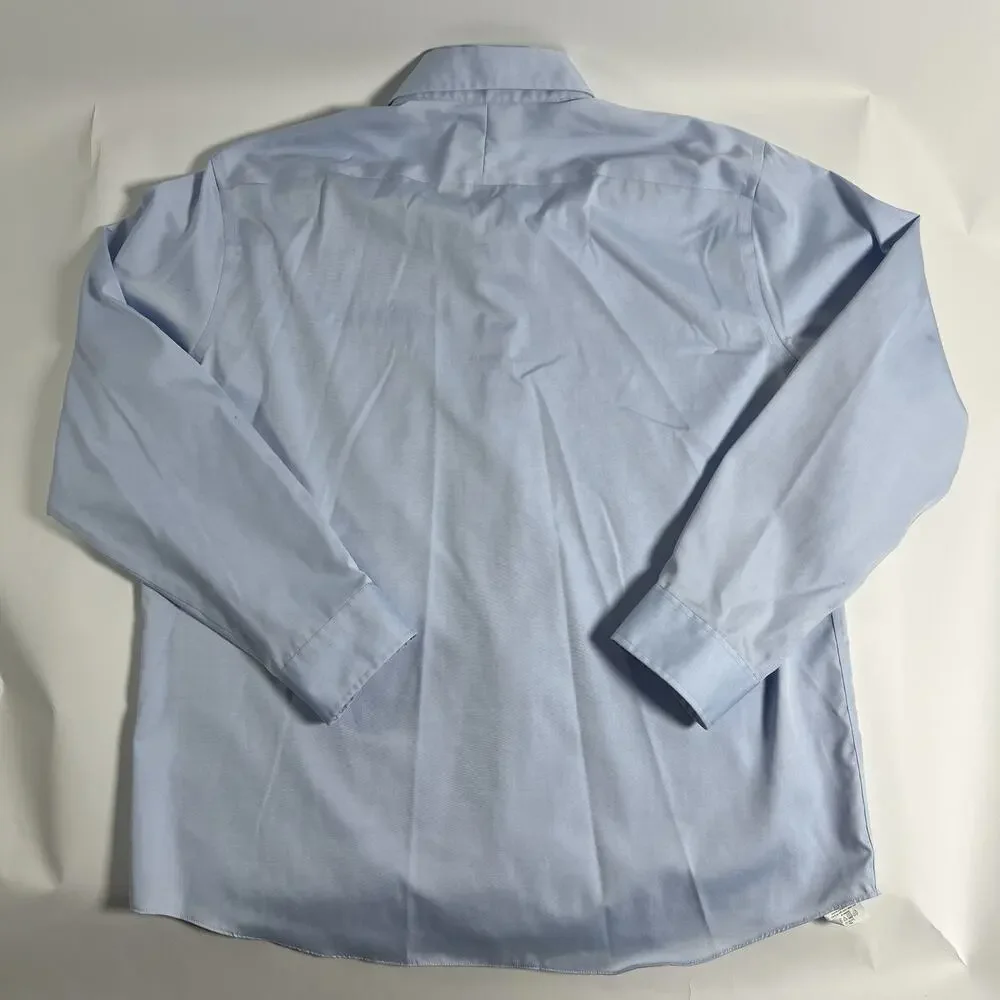 Eagle Non-Iron Cotton Dress Shirt Blue Solid Button-Down 17.5‎ 34/35 Slim